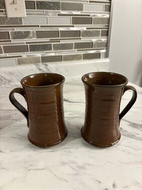 Vintage Pottery Mugs set of 2 signed studio pottery glazed